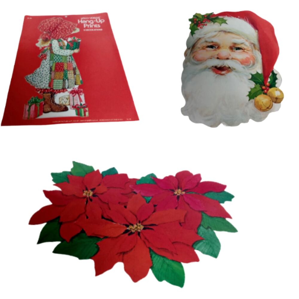 🎅 Vintage Die Cut Christmas Decor Holly Hobbie + Santa🌸👧🏻